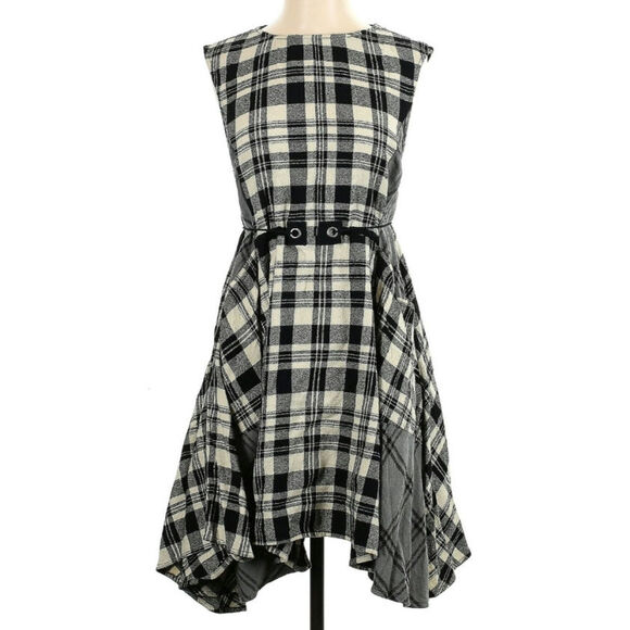 Free People Land Lines Plaid XS Grey White Black Dress - Picture 2 of 5